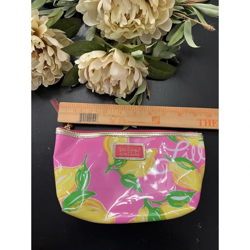 Lilly Pulitzer Estee Lauder Pucker Up Costmetic Bag Lemon Pink Makeup Bag Pouch